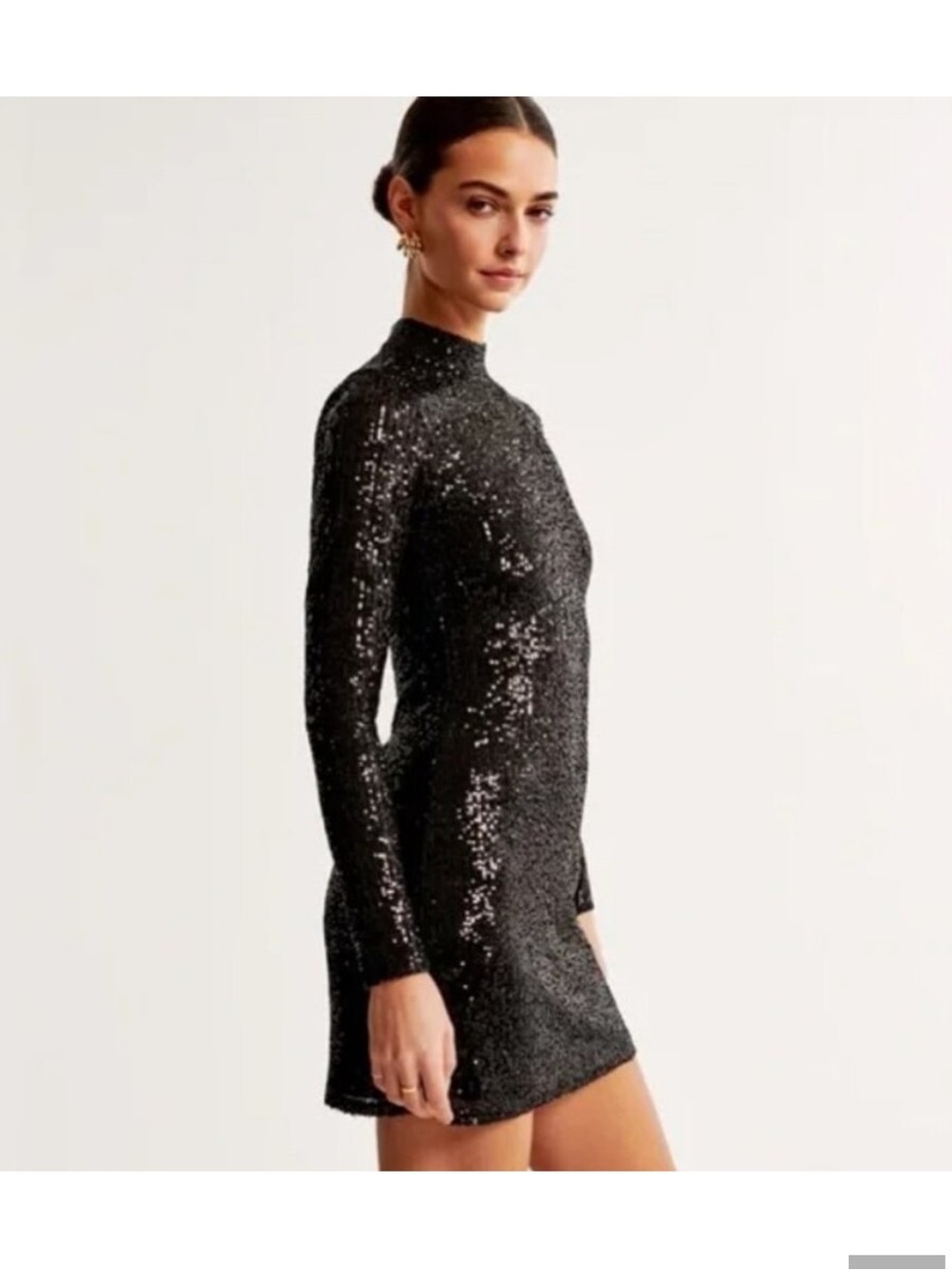 Abercrombie & Fitch Black Sequin Mock Neck Long-Sleeve Mini Dress - Picture 2 of 6